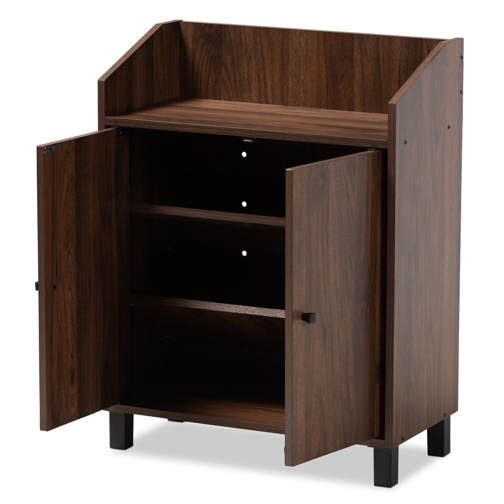 Baxton Studio Rossin 2-Door Entryway Shoe Storage Cabinet With Open Shelf, Walnut