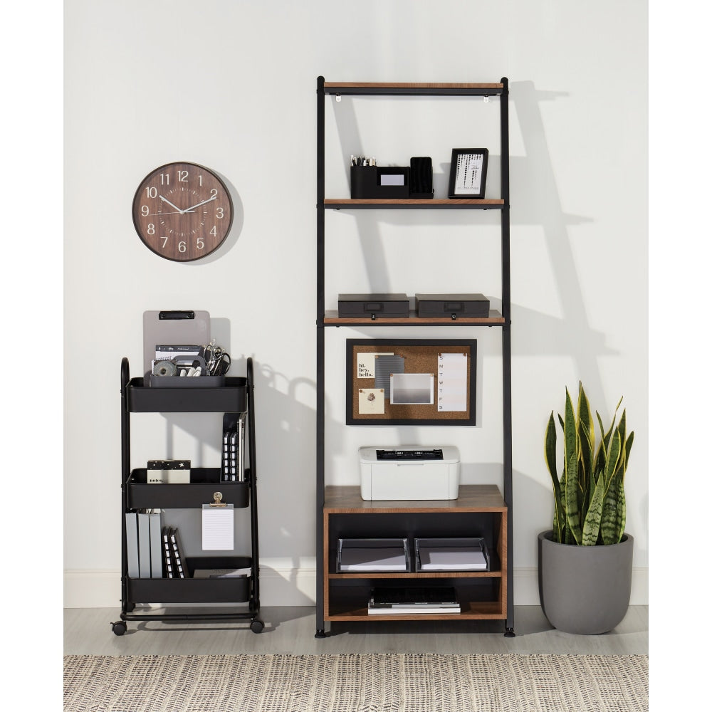 Realspace Belling 73inH Leaning 3-Shelf Bookcase, Modern Oak