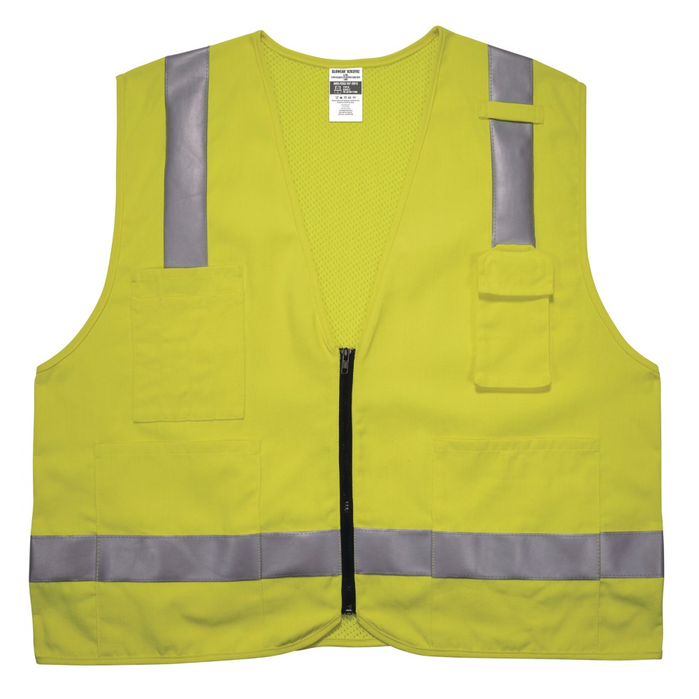 Ergodyne GloWear Flame-Resistant Hi-Vis Safety Vest, Class 2 Surveyors, Large/Extra-Large, Lime, 8262FRZ