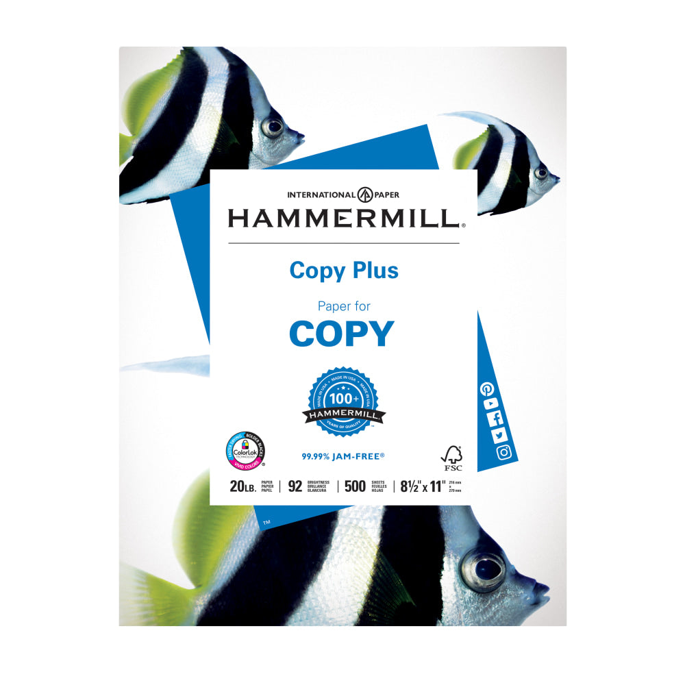 Hammermill Multi-Use Printer & Copy Paper, White, Letter (8.5in x 11in), 500 Sheets Per Ream, 20 Lb, 92 Brightness, 105620