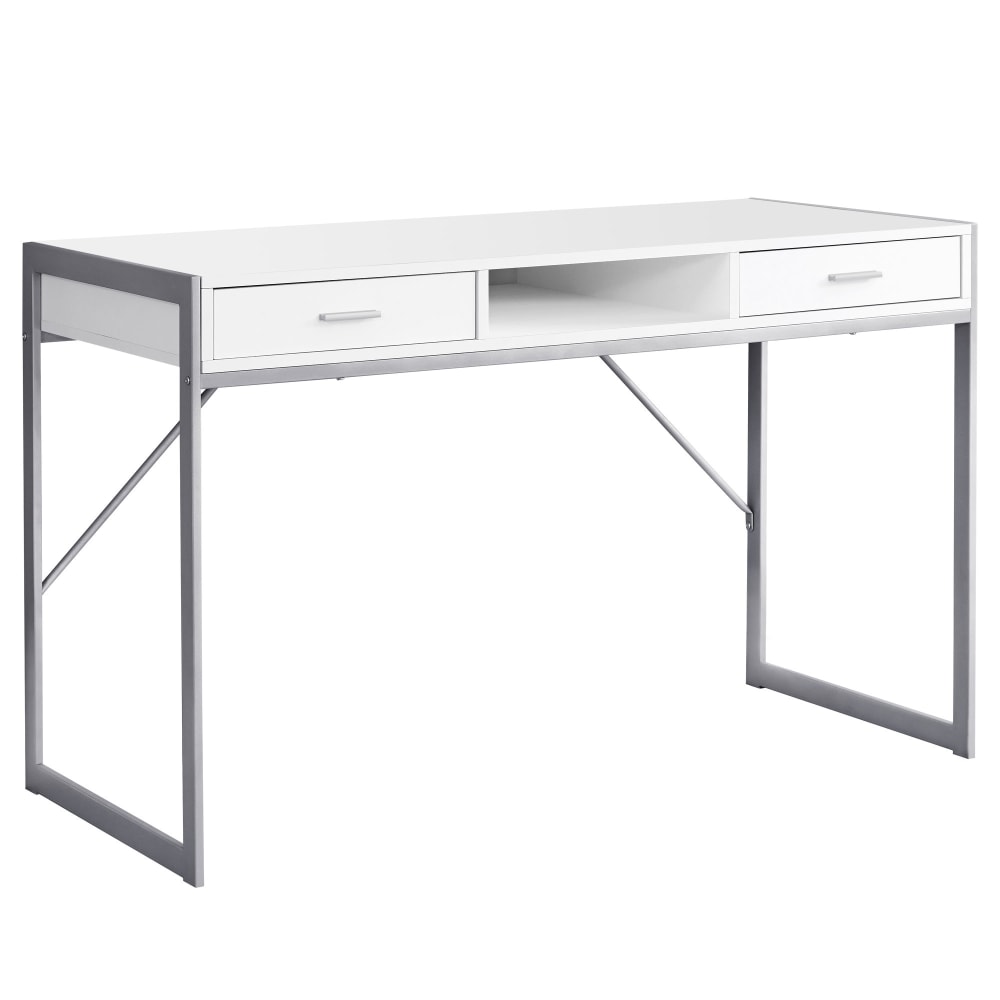 Monarch Specialties 48inW Computer Desk With Drawers, White/Silver