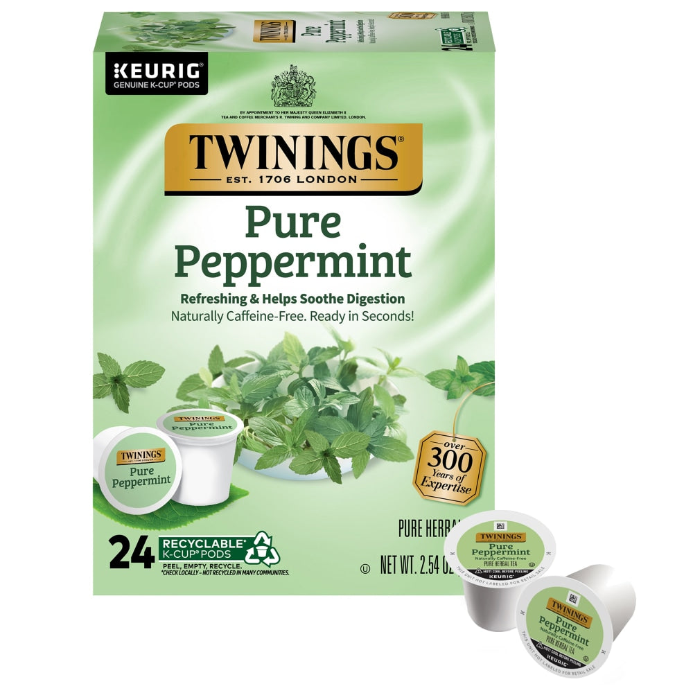 Twinings of London Pure Peppermint Tea Single-Serve K-Cup Pods, 0.11 Oz, Box Of 24