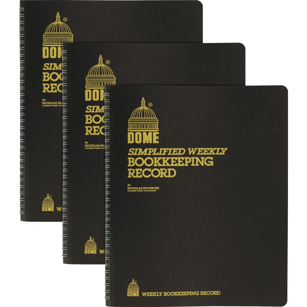 Dome Bookkeeping Record Book - 128 Sheet(s) - Wire Bound - 8.75in x 11.25in Sheet Size - Brown Cover - Recycled - 3 / Bundle