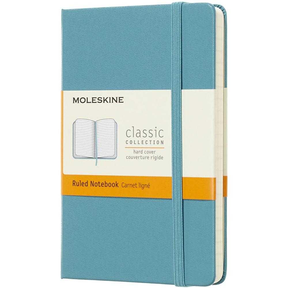 Moleskine Classic Hard Cover Notebook, 3-1/2in x 5-1/2in, Ruled, 192 Pages, Reef Blue