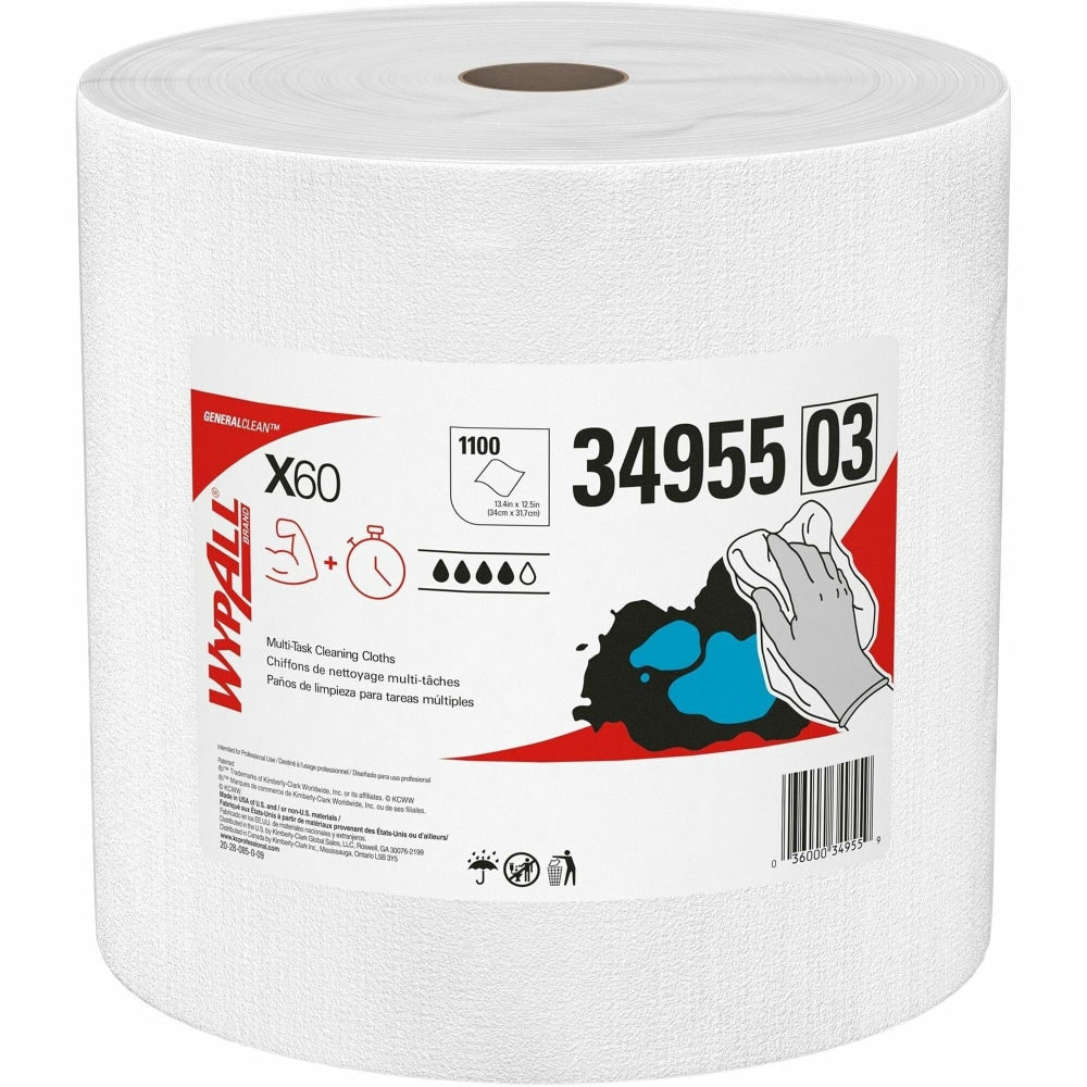 Kimberly-Clark WYPALL X60 Wipers Jumbo Roll, Unscented, 12 1/2in x 13 2/5in