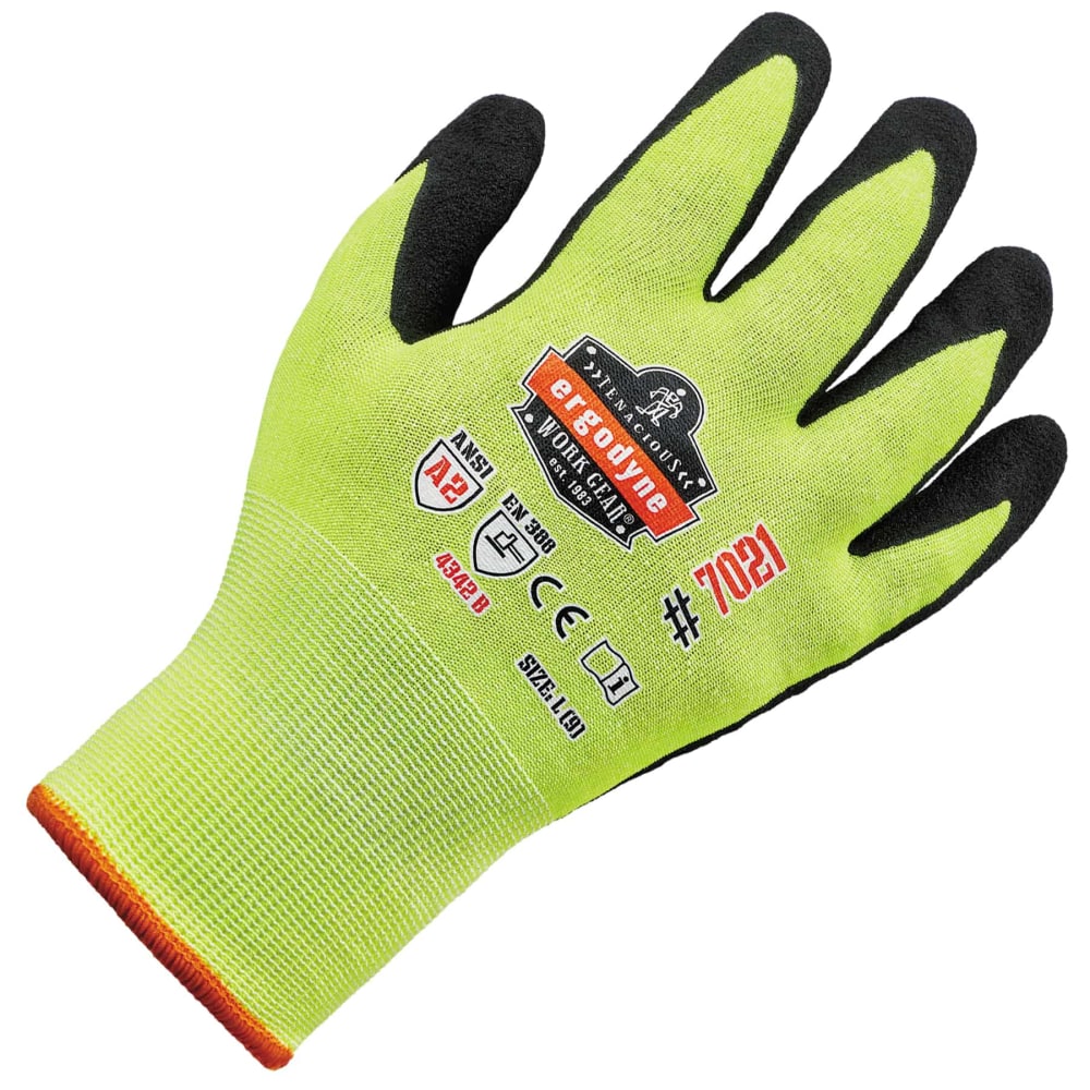 Ergodyne ProFlex 7021 Polyester Hi-Vis Nitrile-Coated Gloves, Medium, Lime