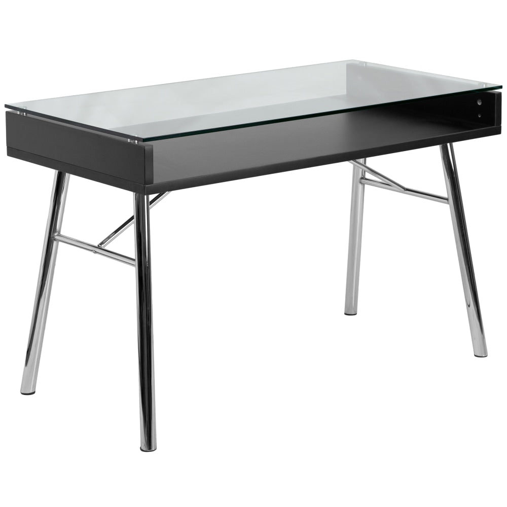 Flash Furniture Brettford 48inW Contemporary Tempered-Glass Computer Desk, Clear/Chrome