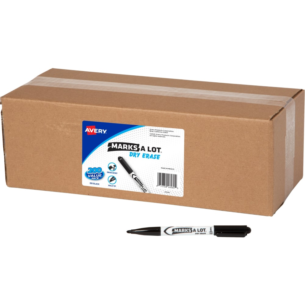 Avery Marks-A-Lot Value Pack Dry Erase Markers - Bullet Marker Point Style - Black - 200 / Carton