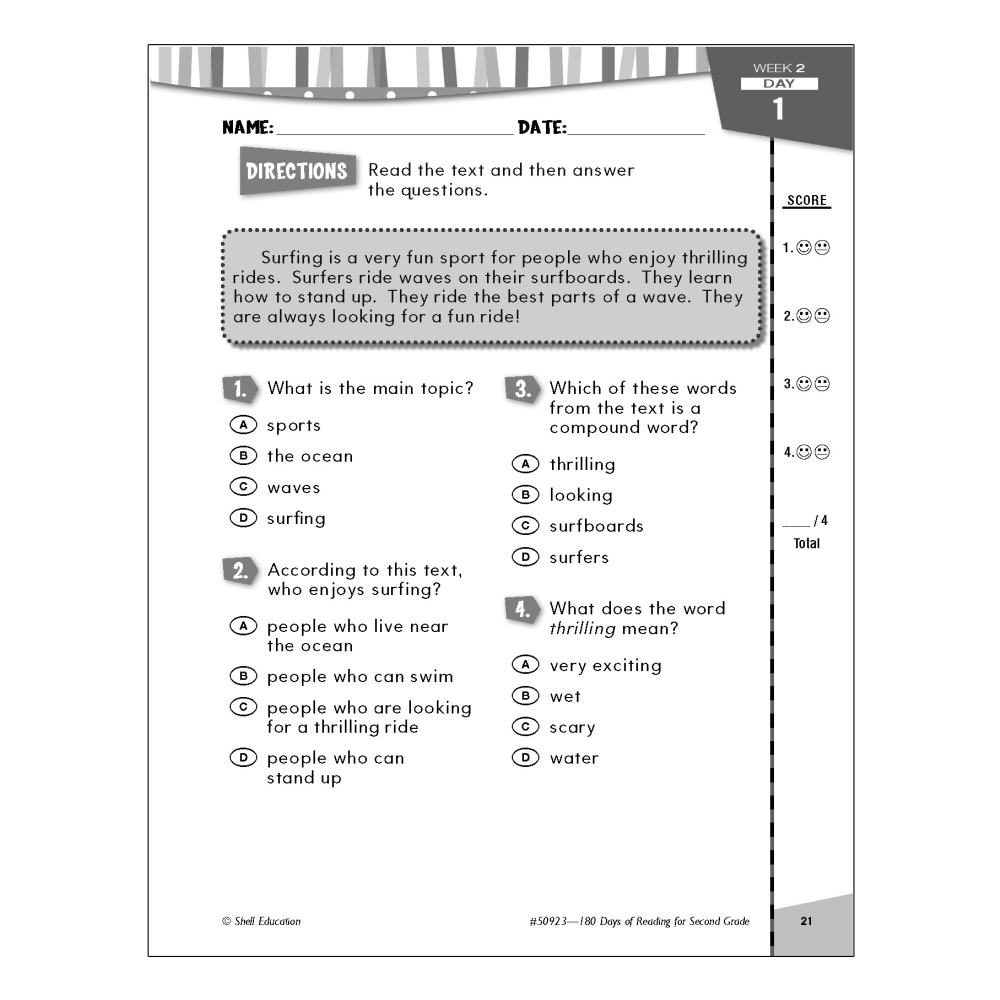 Shell Education 180 Days Of Reading Workbook, Grade 4