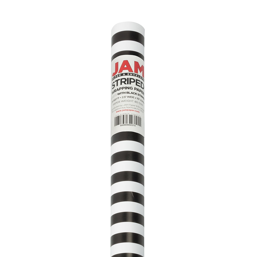 JAM Paper Wrapping Paper, Matte, 25 Sq Ft, Black & White Striped