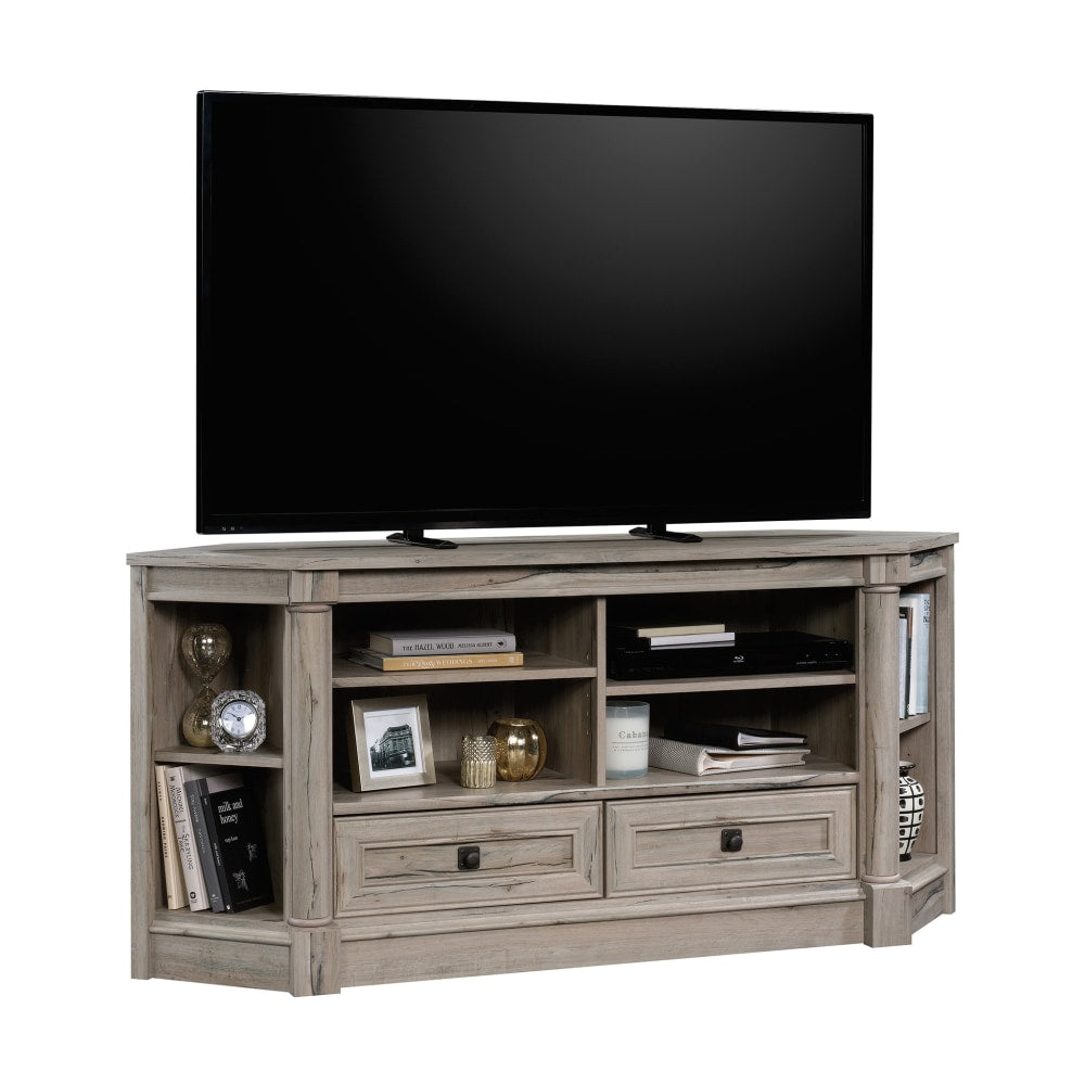 Sauder Palladia Corner Entertainment Credenza For 60in TVs, 27-3/8inH x 61-1/8inW x 18-1/2inD, Split Oak