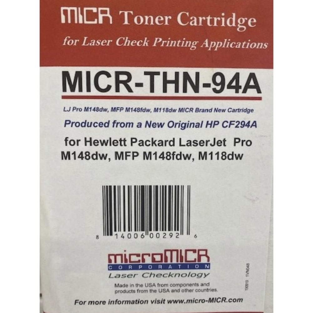 microMICR Remanufactured MICR Laser Toner Cartridge - Alternative for HP CF294A - Black - 1 Each - 1200 Pages