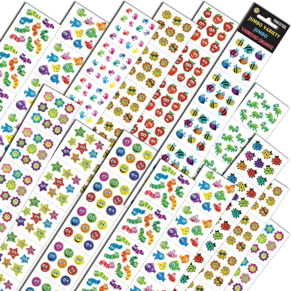 Sandylion Jumbo Variety Assortment Sticker Packs, 980 Stickers Per Pack, Set Of 2 Packs