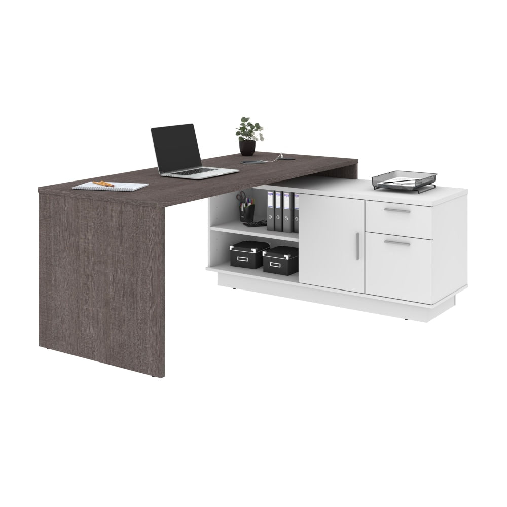 Bestar Equinox 72inW L-Shaped Corner Desk, Bark Gray/White