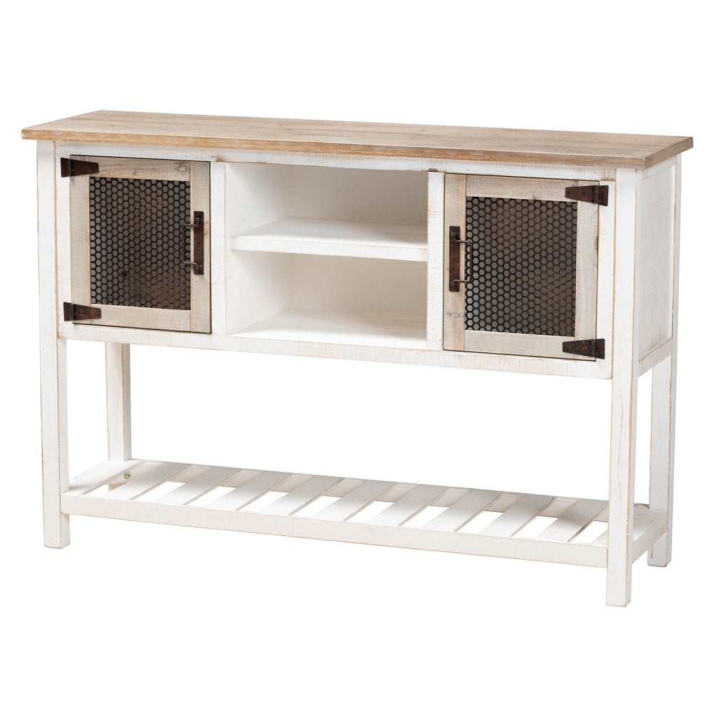 Baxton Studio Rustic Industrial Farmhouse 48inW Weathered 2-Tone 2-Door Dining Room Sideboard Buffet, White/Oak Brown