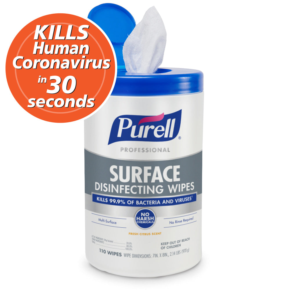 Purell Professional Surface Disinfecting Wipes, 7in x 8in, 110 Wipes Per Canister