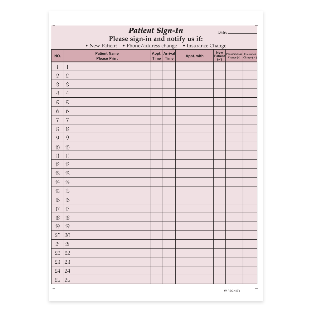 HIPAA Compliant Patient/Visitor Privacy 2-Part Sign-In Sheets, 8-1/2in x 11in, Burgundy, Pack Of 125 Sheets