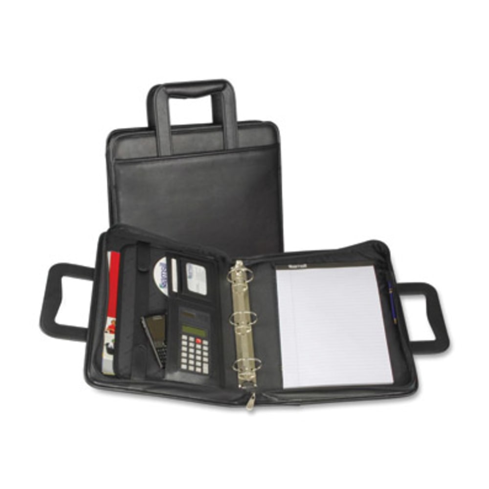 Samsill Sterling Zipper Binder Portfolio - Letter - 8 1/2in x 11in Sheet Size - 3 x Round Ring Fastener(s) - 2in Fastener Capacity for Folder - 2 Exterior, Internal Pocket(s) - Vinyl, Leather - Black - 3.85 lb - 1 Each