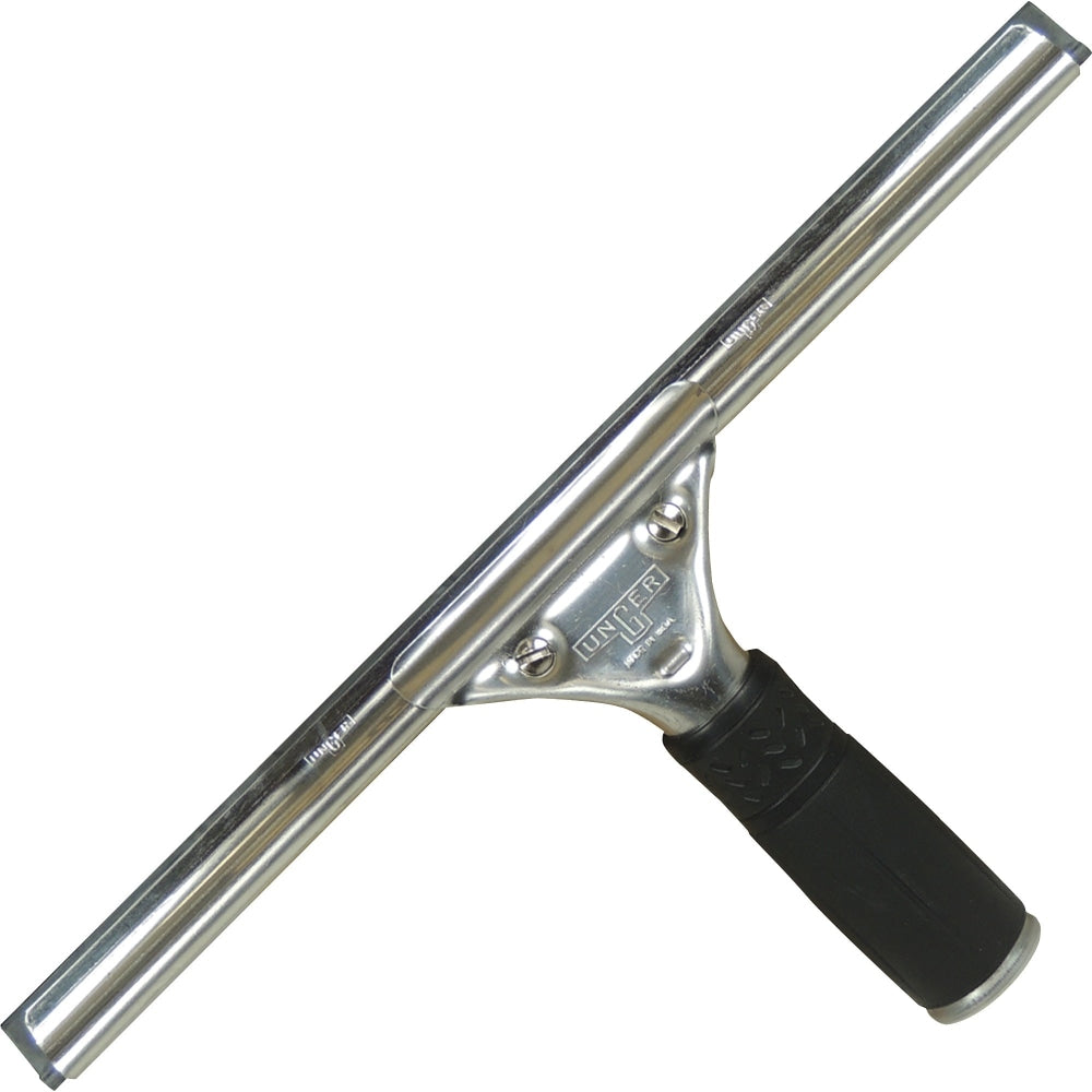 Unger 12in Pro Stainless Steel Complete Squeegee - 12in Blade - Non-slip Grip, Ergonomic - Black, Silver - 10 / Carton