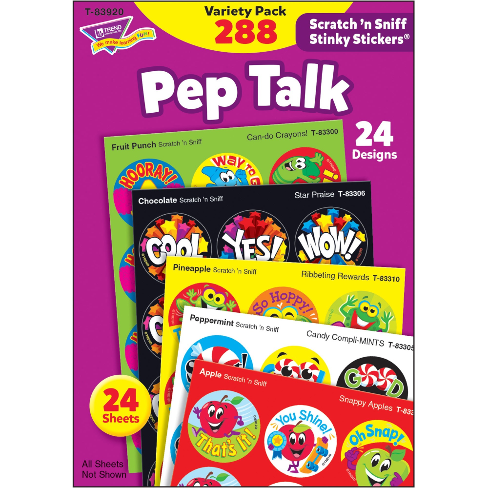 Trend Pep Talk Scratch N Sniff Stinky Stickers - (Unicorn, Country Critters, Ribbeting Rewards, Candy Compli-MINTS, Snappy Apples, Star Praise) Shape - 288 / Pack