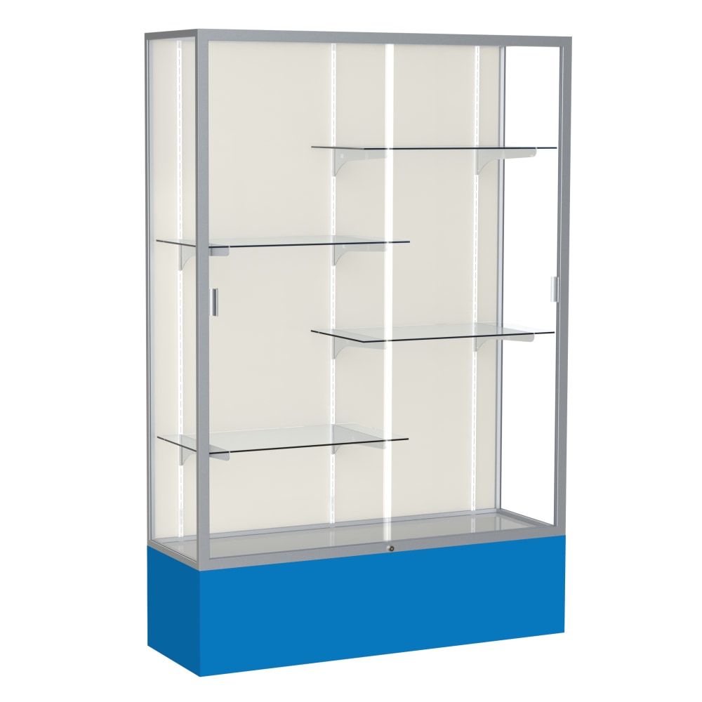 Waddell Spirit 4-Shelf Floor Display Case, 72inH x 48inW x 16inD, Royal Blue Base/Satin Finish