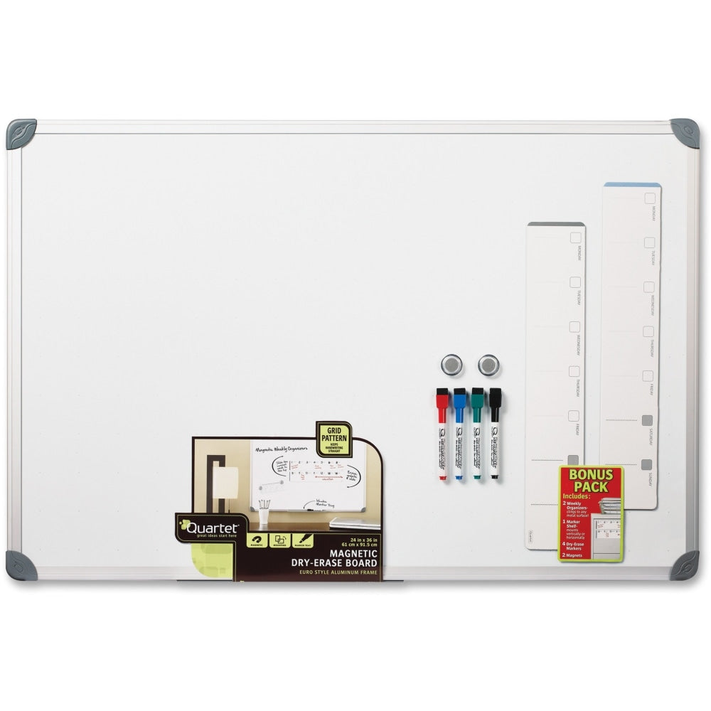 Quartet Euro Style Magnetic Dry-Erase Whiteboard, 24in x 36in, Aluminum Frame With Silver Finish