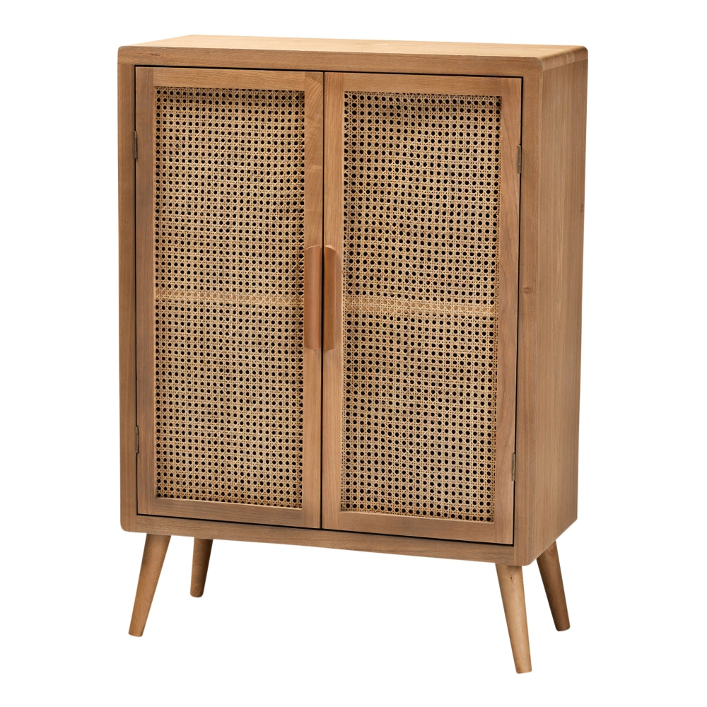 Baxton Studio 45inH Modern Rattan Accent Storage Cabinet, Medium Oak