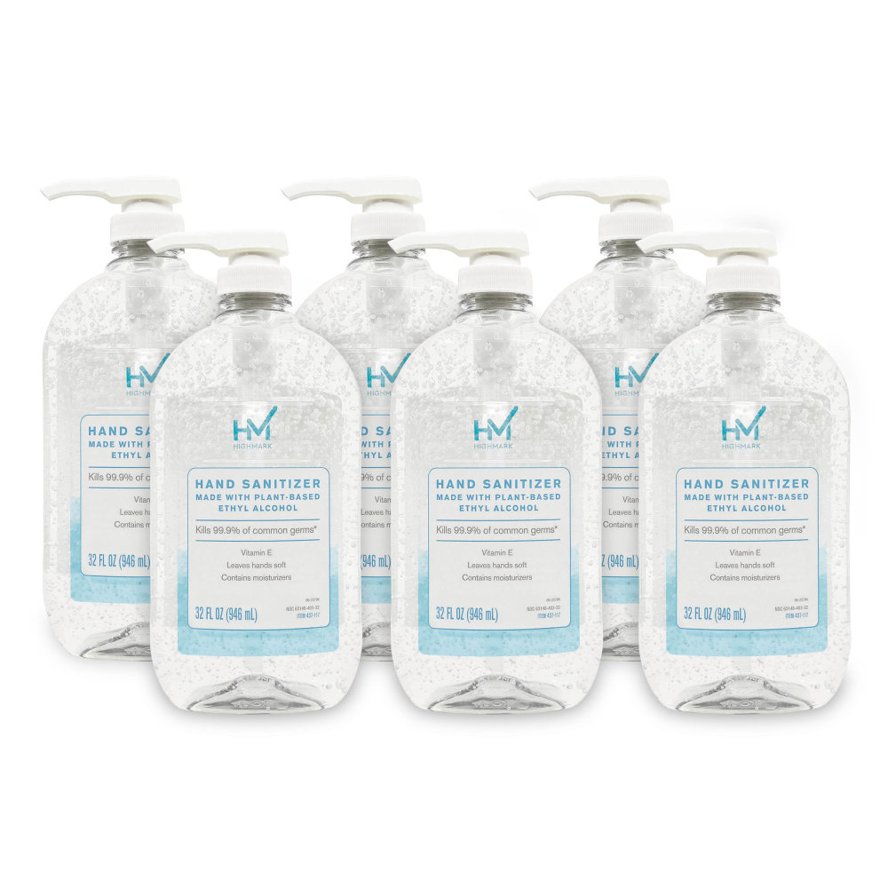 Highmark Original Hand Sanitizer, Fresh Scent, 32 Oz, Clear, Case Of 6 Bottles