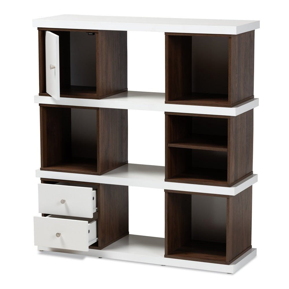 Baxton Studio 40inH Modern 2-Tone 2-Drawer Bookcase, White/Walnut