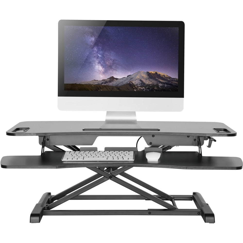 Amer Mounts Dual Monitor 38inW Adjustable Height Standing Desk With Keyboard Tray, Black