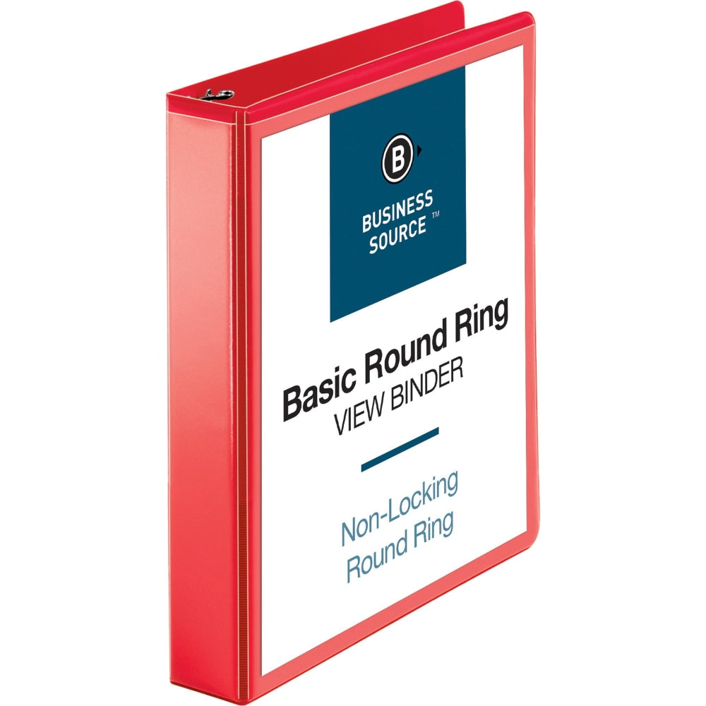 Business Source Round Ring Binder, 1 1/2in Ring, 8 1/2in x 11in, Red