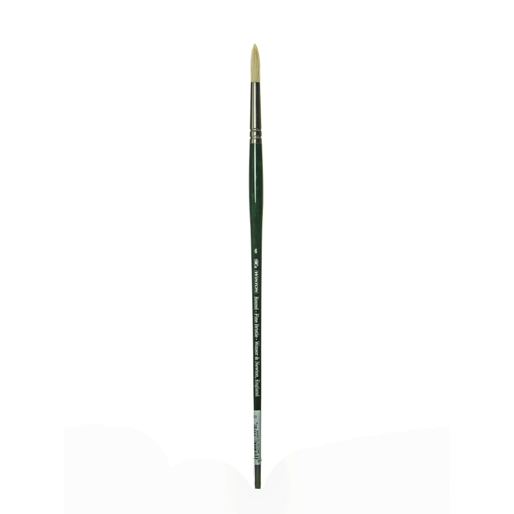 Winsor & Newton Winton Hog Paint Brush, Size 6, Round Bristle, Hog Hair, Green