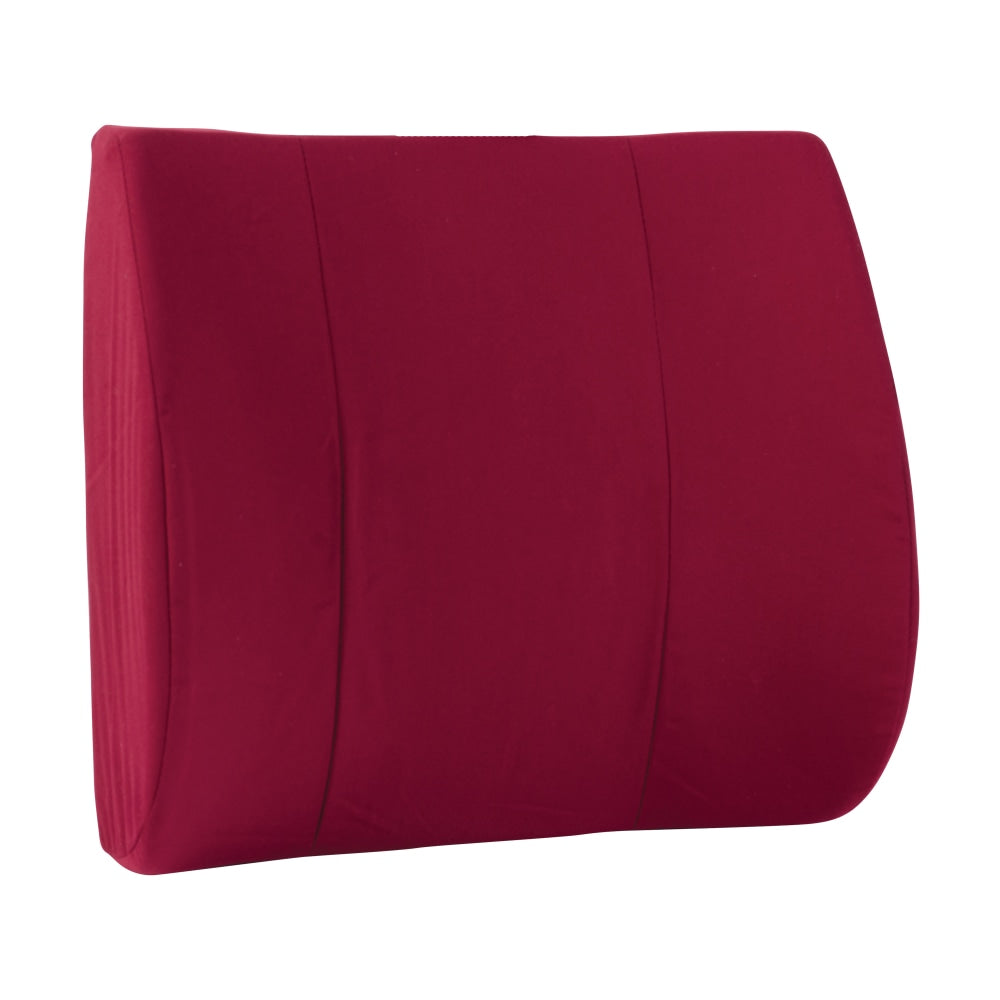 DMI Contour Foam Lumbar Back Support Cushion Pillow With Strap, 14inH x 13inW x 3inD, Burgundy