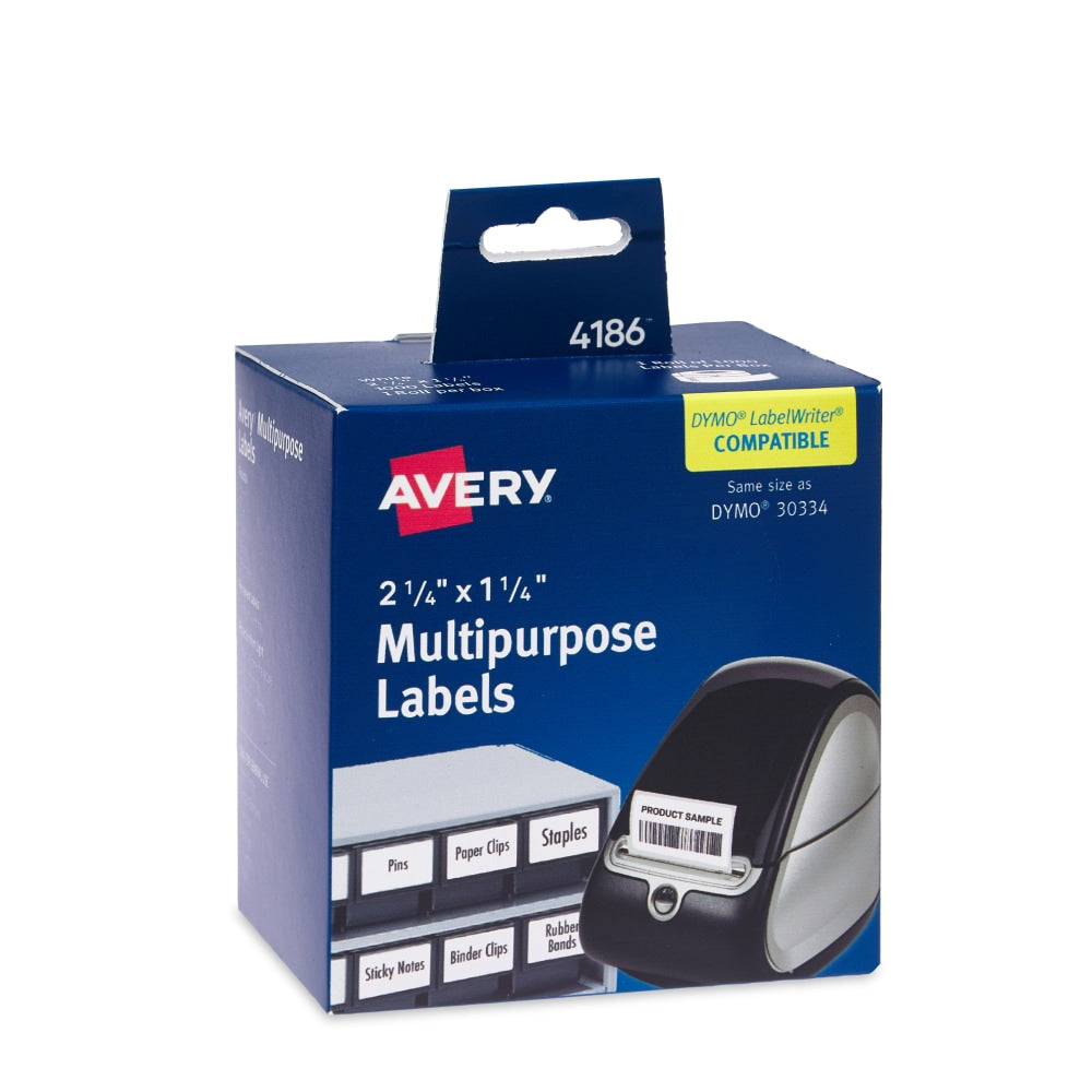 Avery Direct Thermal Roll Labels, 4186, Rectangle, 2-1/4in x 1-1/4in, White, 1,000 Multipurpose Labels Per Roll, 1 Roll