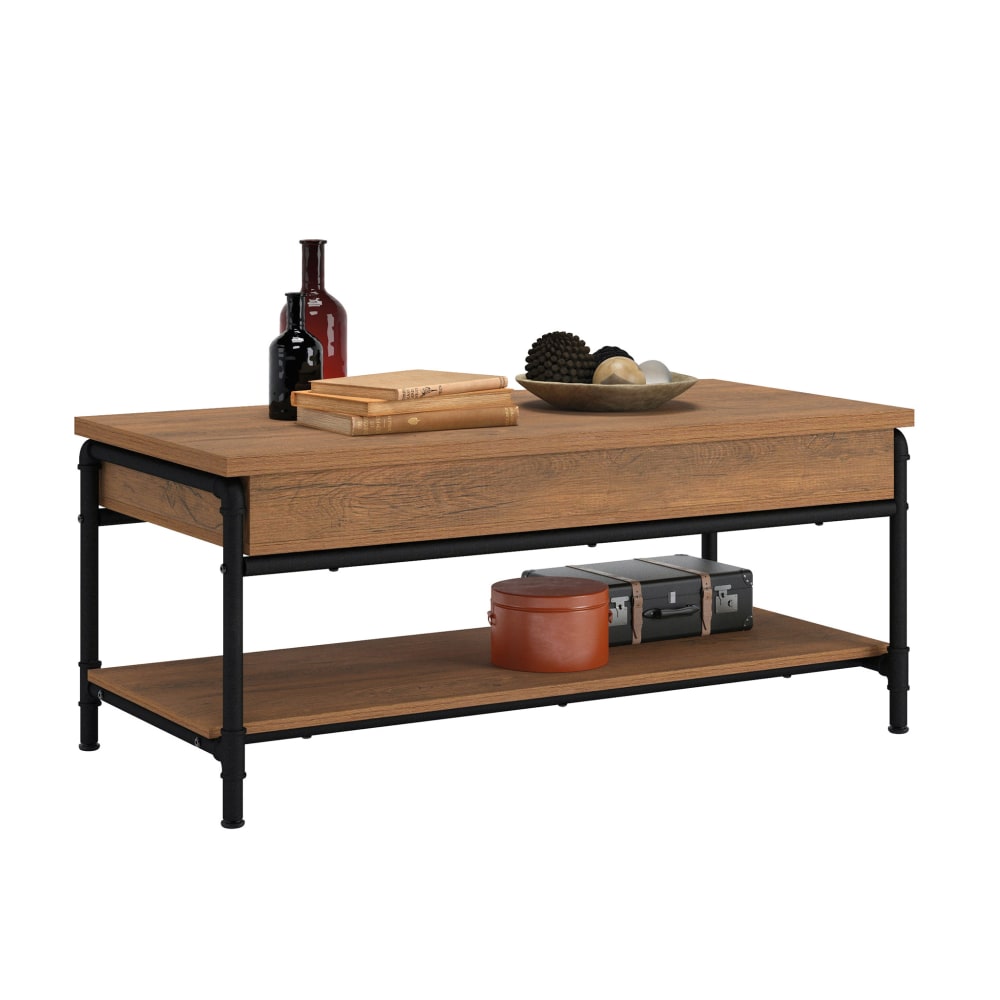 Sauder Iron City Lift-Top Coffee Table, 18inH x 42inW x 20inD, Checked Oak