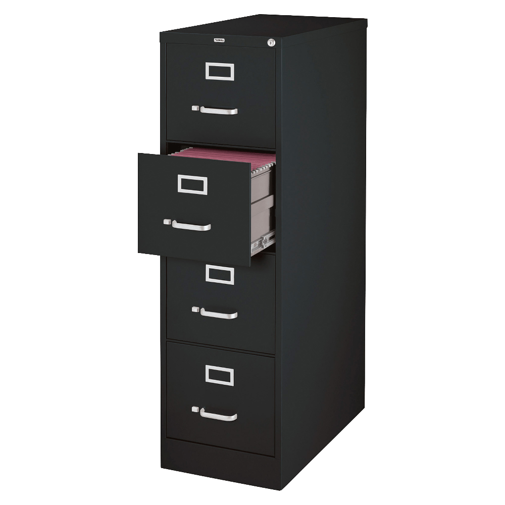 Lorell Fortress 26-1/2inD Vertical 4-Drawer Legal-Size File Cabinet, Black