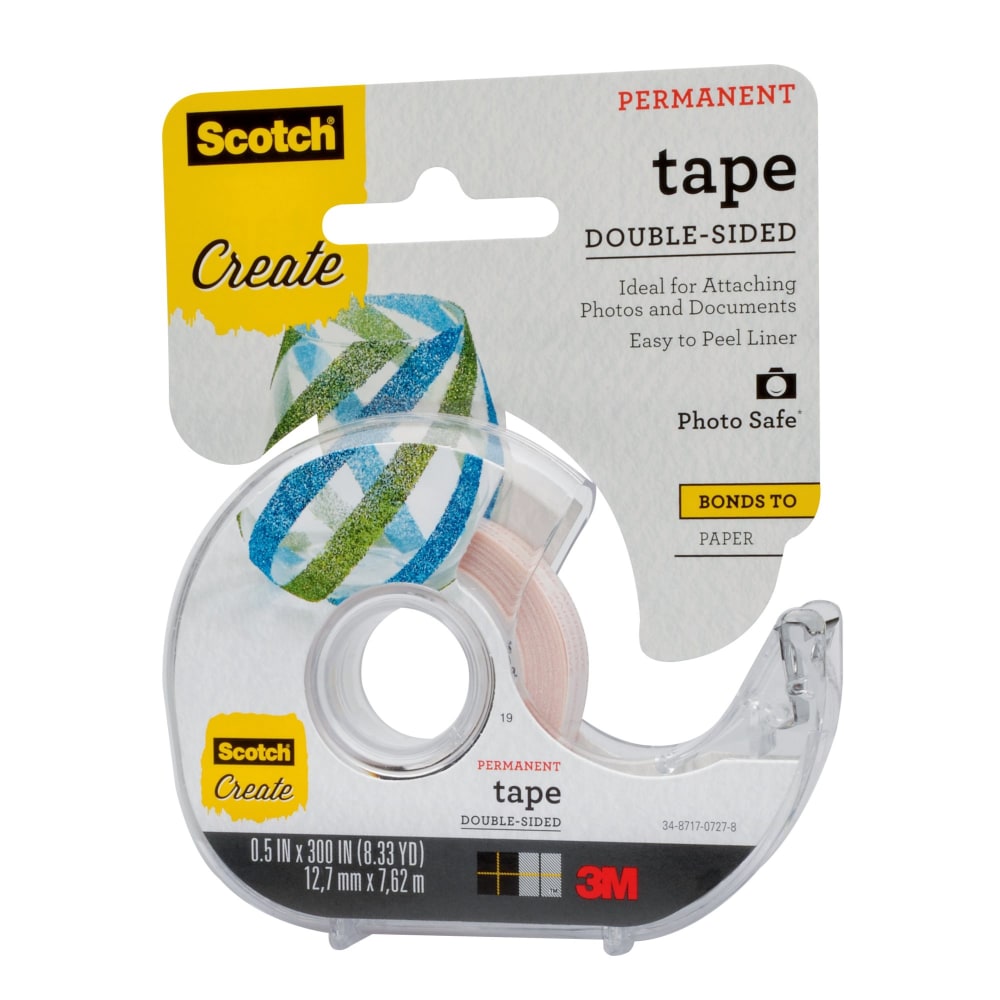 Scotch Permanent Double-Sided Scrapbooking, Photo & Document Tape, 1/2in x 300in, Clear