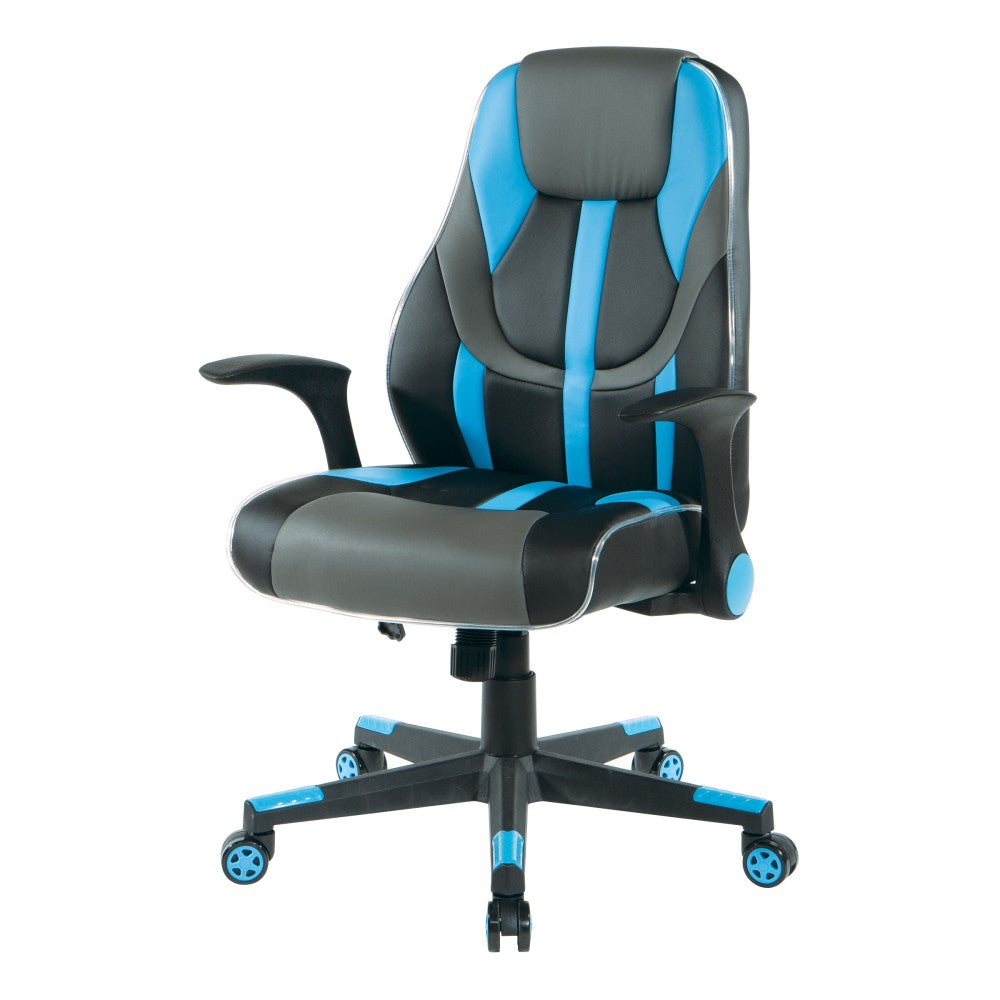 Office Star Output Faux Leather Gaming Chair, Black/Blue