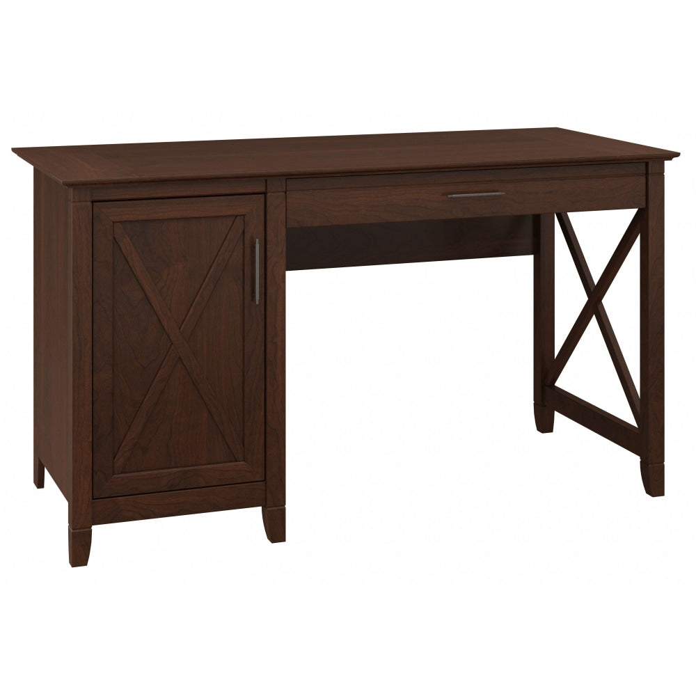 Bush Furniture Key West 54inW Single Pedestal Computer Desk, Bing Cherry, Standard Delivery