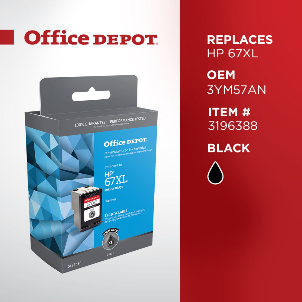 Office Depot Remanufactured Black High-Yield Ink Cartridge Replacement For HP 67XL