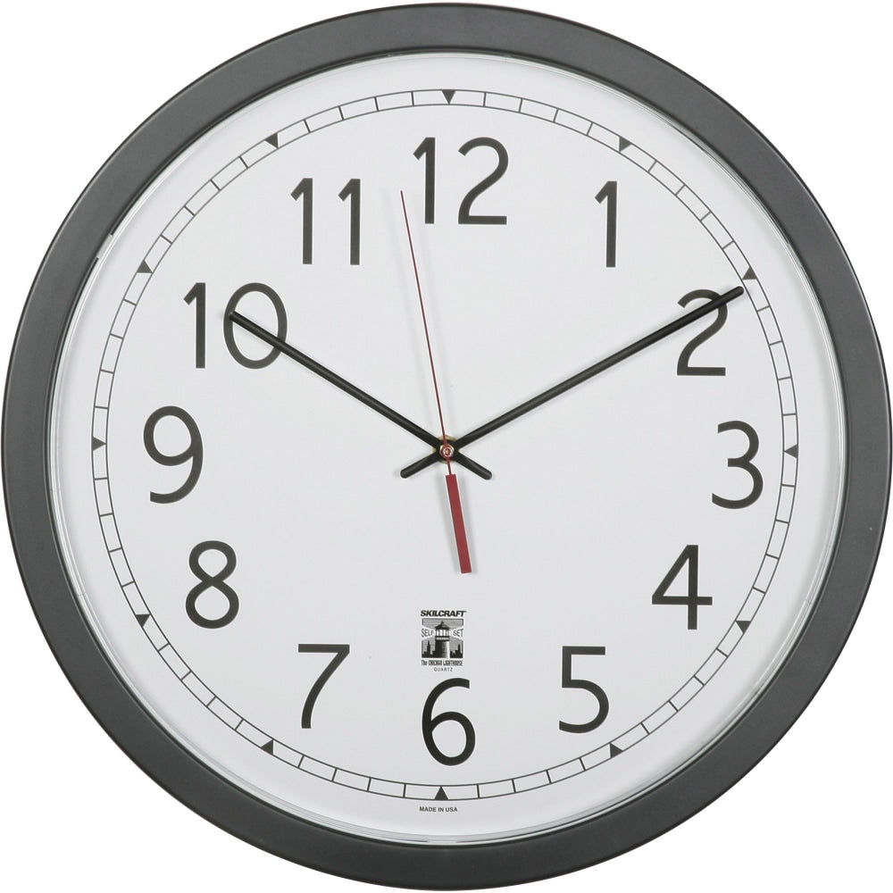 SKILCRAFT Self-Set Wall Clock, 16 1/2inW, Black/White (AbilityOne 6645-01-623-8825)