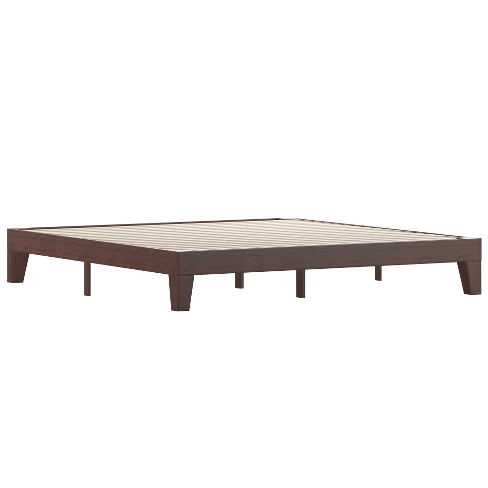 Flash Furniture Evelyn Wood Platform Bed With Wooden Support Slats, King, 79-1/2inL x 75-1/2inW x 79-1/2inD, Walnut