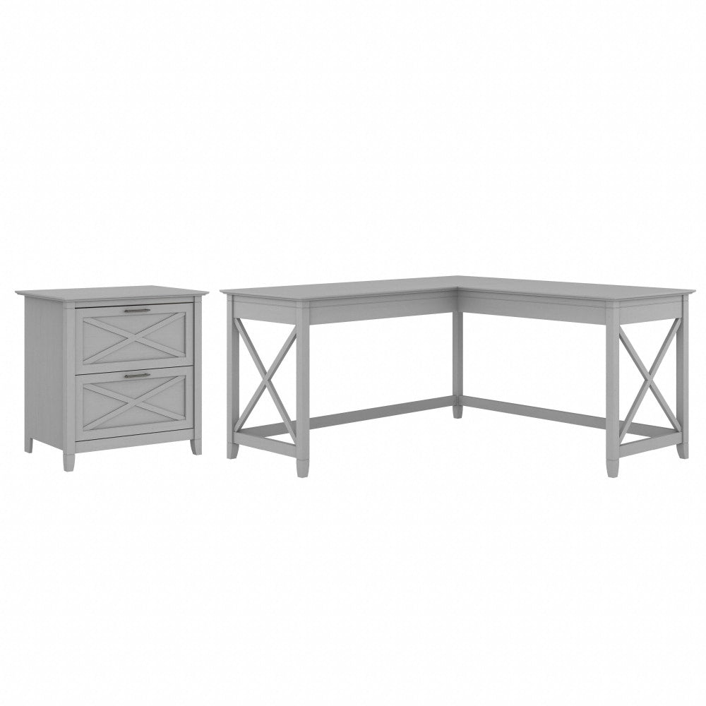 Bush Business Furniture Key West 60inW L-Shaped Corner Desk With 2-Drawer Lateral File Cabinet, Cape Cod Gray, Standard Delivery