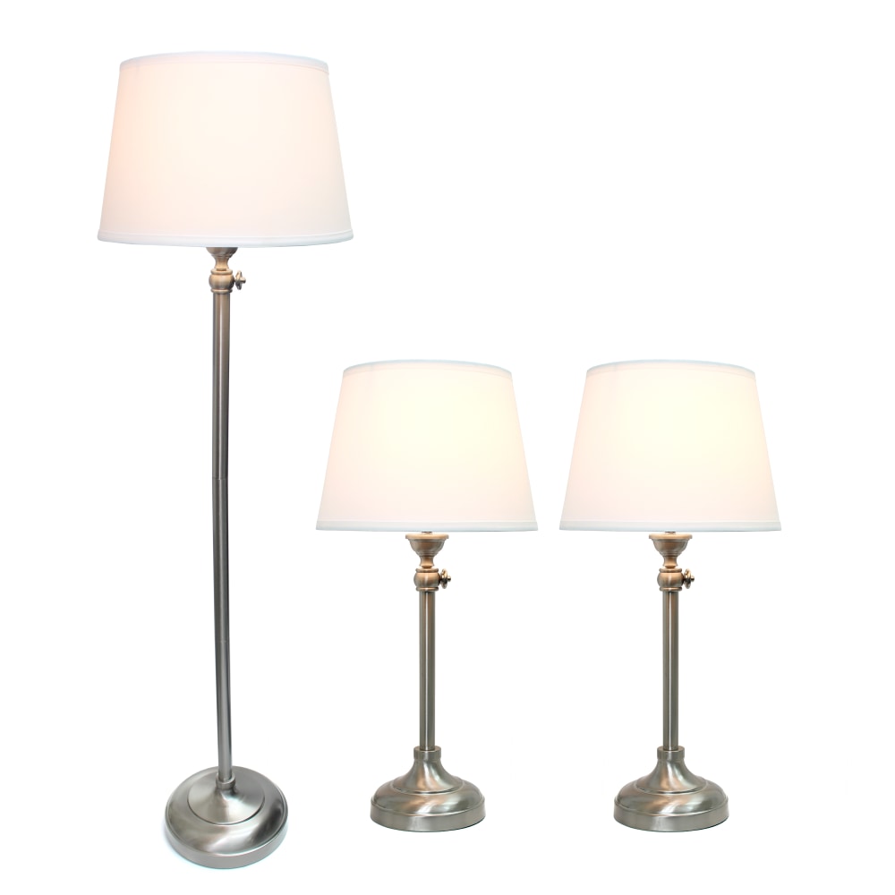 Lalia Home Manhattan Extendable Metal Lamp Set, White/Brushed Nickel, Set Of 3 Lamps