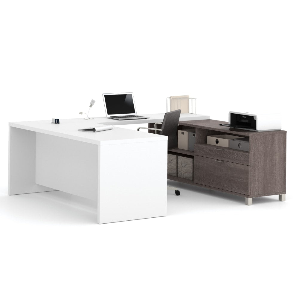 Bestar Pro-Linea 72inW U-Shaped Executive Computer Desk, Bark Gray/White