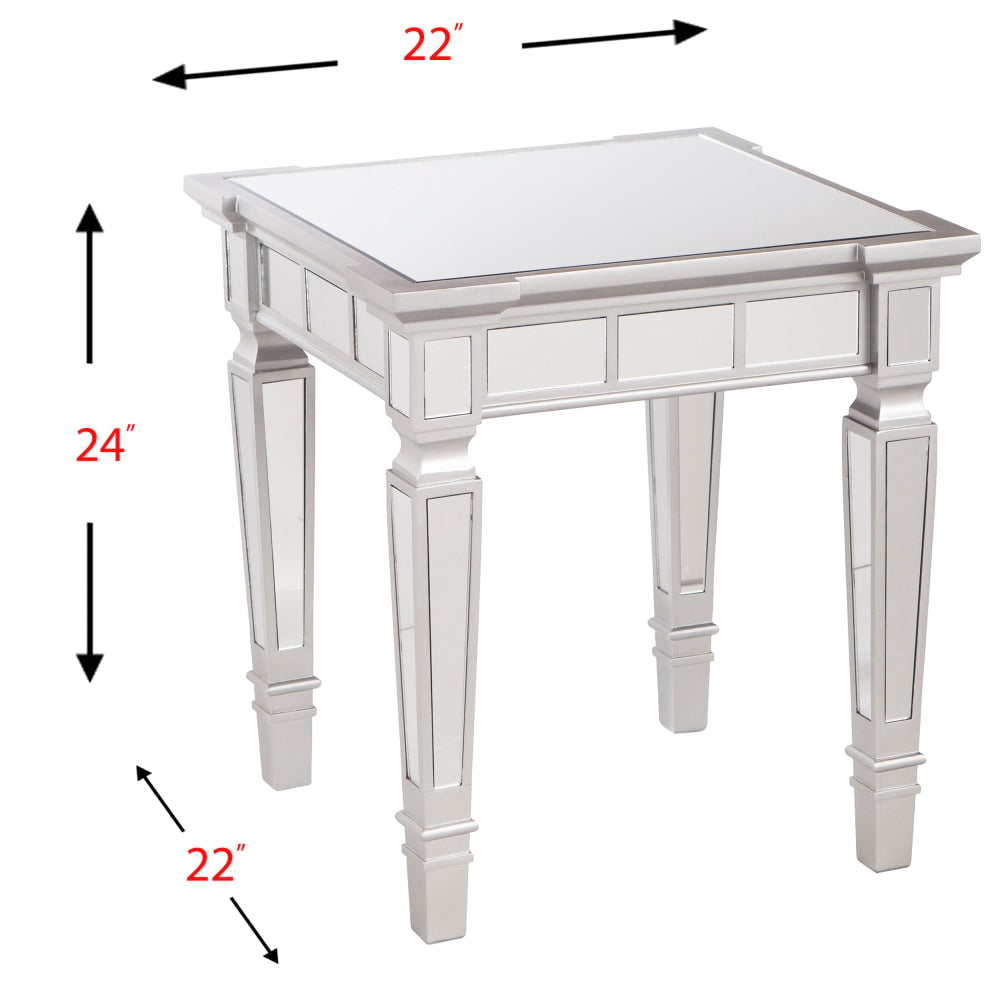 SEI Furniture Glenview Glam Mirrored End Table, Square, Matte Silver