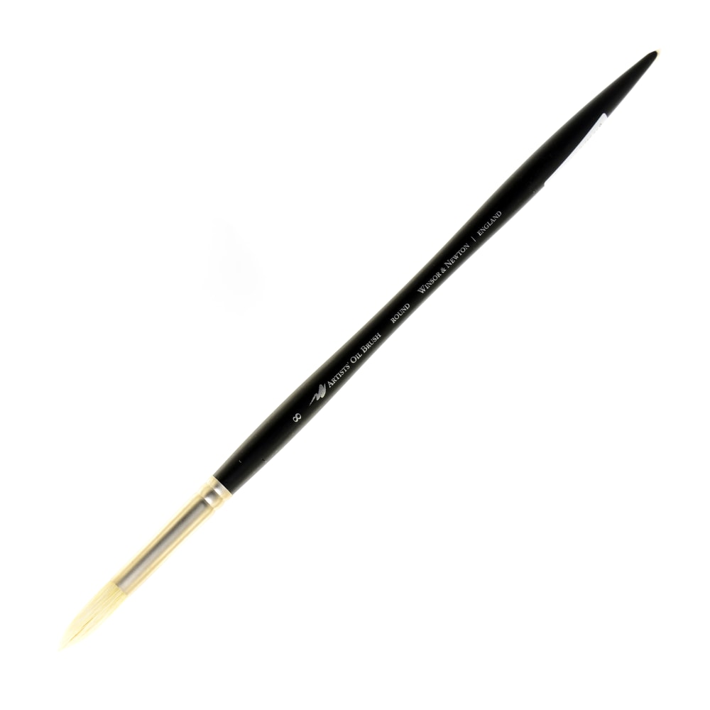 Winsor & Newton Artists Oil Paint Brush, Size 8, Round Bristle, Hog Hair, Black