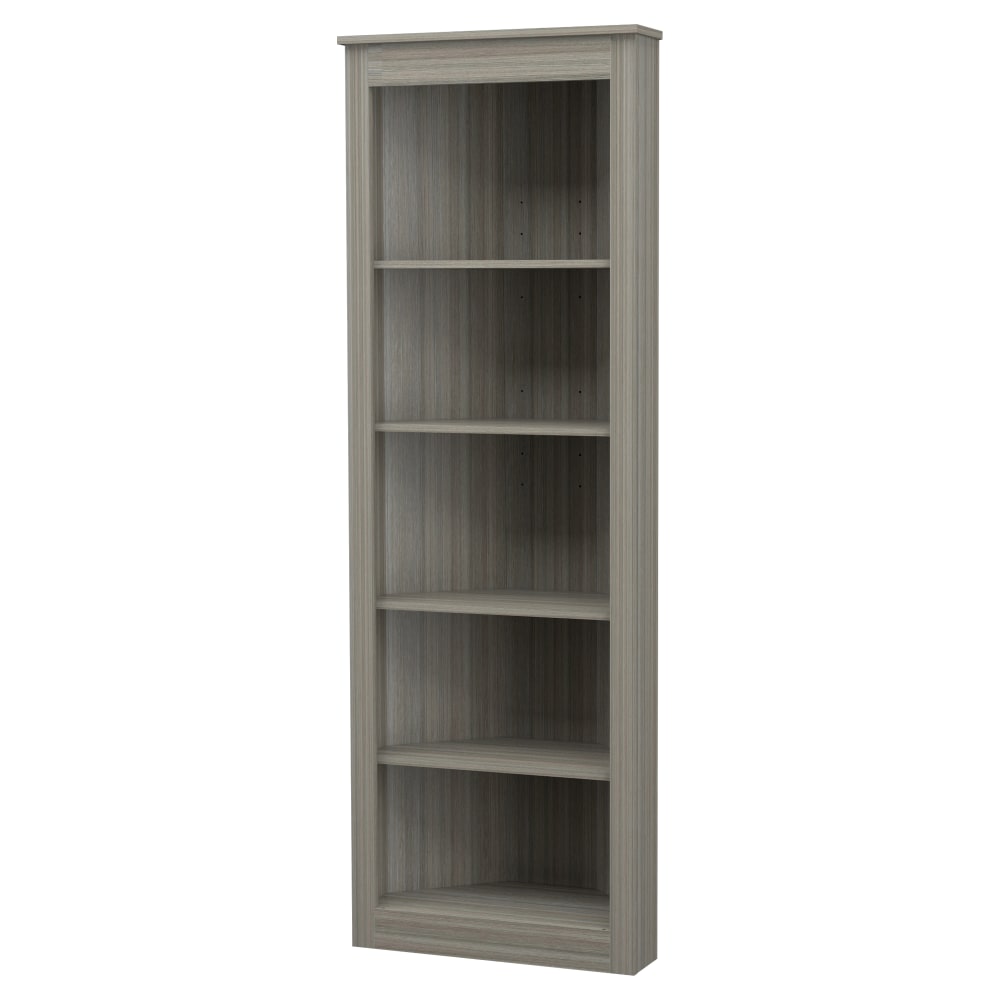 Inval America 71inH 5-Shelf Corner Bookcase, Smoke Oak