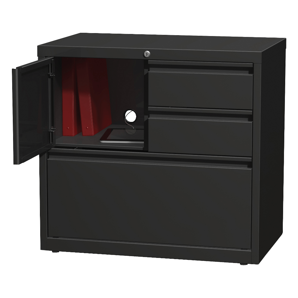 Lorell 30inW Steel Personal Storage Center With Lateral File Cabinet, Black