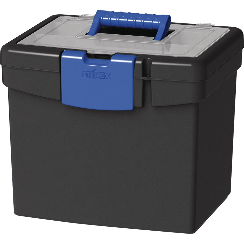 Storex File Storage Box with XL Storage Lid - External Dimensions: 10.9in Length x 13.3in Width x 11in Height - 30 lb - Media Size Supported: Letter 8.50in x 11in - Clamping Latch Closure - Plastic - Black, Blue - For File, Folder - 1 Each